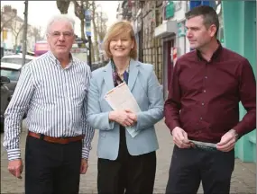  ??  ?? Deirdre Clune MEP visiting Gorey with local Fine Gael election candidates Diarmuid Devereux and Cllr Anthony Donohoe.