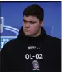  ?? MICHAEL CONROY — THE ASSOCIATED PRESS ?? Notre Dame offensive lineman Joe Alt speaks during a press conference at the NFL football scouting combine in Indianapol­is, Saturday.