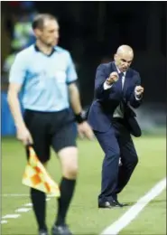  ?? MATTHIAS SCHRADER — THE ASSOCIATED PRESS ?? Belgium coach Roberto Martinez reacts in the final second of the match during the quarterfin­al match between Brazil and Belgium at the 2018 soccer World Cup in the Kazan Arena, in Kazan, Russia, Friday. Belgium went on to defeat Brazil 2-1.