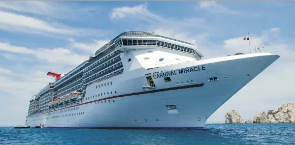  ?? AARON SAUNDERS ?? Carnival Miracle returns to the West Coast in 2019, destined for San Diego to operate runs to the Mexican Riviera, Hawaii and the Panama Canal.