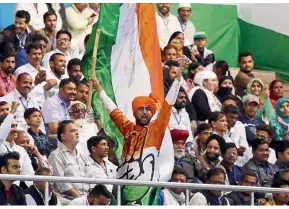  ?? — Bloomberg ?? Indian National Congress party supporters at an event in New Delhi. Next month, 900 million Indians will begin voting.