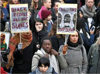  ?? PHOTO: CLAUDIO BRESCIANI/TT ?? INSTANT RESPONSE: In one of numerous rallies in Europe, protesters gather in the Swedish capital, Stockholm, following revelation­s about slavery in Libya.