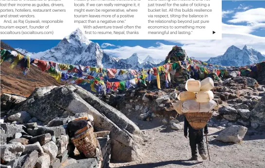  ??  ?? Big draw
The trail to Everest Base Camp has been criticised for overtouris­m; (inset) porters waiting