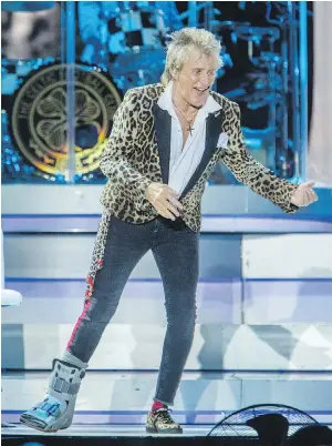  ??  ?? Rod Stewart rolls out a treasure trove of his hit songs at Save-on-Foods Memorial Centre on Tuesday night.
