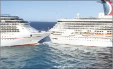  ??  ?? Carnival dlory cruise ship crashes into Carnival iegend at Cozumel cruise port, Mexico in this still image taken from a video obtained from social media. — Reuters photo