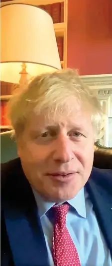  ??  ?? In video
Il premier britannico Boris Johnson, 55 anni, durante il messaggio su Twitter