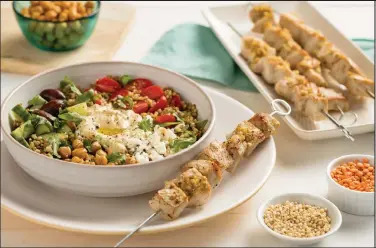  ?? Family Features ?? Mediterran­ean Grain Bowl with Pork Skewers