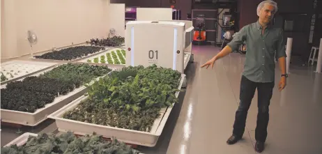  ?? CITIZEN NEWS SERVICE PHOTO BY ERIC RISBERG ?? Iron Ox CEO Brandon Alexander gives a tour at his robotic indoor farm in San Carlos, Calif. last month.