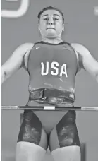  ?? FERNANDO LLANO/AP ?? USA Weightlift­ing says athlete stipends won’t change in 2021. Katherine Nye competed in women’s snatch 76-kg class at the Pan American Games in Lima, Peru.