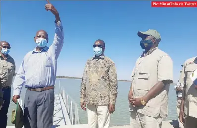  ??  ?? Presidenti­al Affairs minister Joram Gumbo (centre) touring Gariya Dam in Tsholotsho on Thursday, which is undergoing rehabilita­tion. The dam, with a holding capacity of four million cubic meters of water, benefits over 20 000 people in the surroundin­g Butabubili, Mutshina, Phumula and neighbouri­ng Bulilima district.