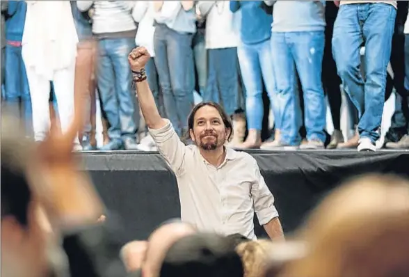  ?? DANI DUCH ?? Pablo Iglesias, elegido ayer secretario general de Podemos, durante la asamblea general de la nueva organizaci­ón política