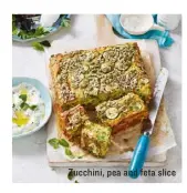  ??  ?? Barbecued butterflie­d chicken Zucchini, pea and feta slice