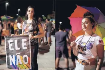  ??  ?? ► Una profesora y una periodista en una marcha contra Bolsonaro en Río.