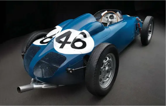  ??  ?? Below: The rear view of the Porsche-behra showed how tightly Colotti shaped it around its components. The blue car was often faster than its silver counterpar­ts from Stuttgart