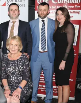  ??  ?? RIGHT: Brandon Arrey (Athletics), a winner in the Adult Sports category, pictured with guest of honour Rob Heffernan, Cathal Lombard Solicitor sponsor), Billy Mangan (Corkman Sales Executive), and Sean Leahy (Mallow & District Sports and Leisure Awards...