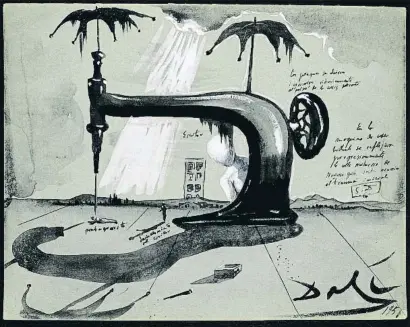  ?? Dalí.
ARCHIVO ?? Machine à coudre aux parapluies (1951); tinta y gouache sobre cartón, de Salvador Dalí, 25 cm por 32 cm.