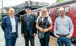  ?? ?? Pictured left to right are Kevin Hollinrake with the NYMR’s Mike Wynn, Margaret Stainburn, and Paul Middleton, the line’s traction and rolling stock manager. NYMR