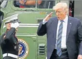  ?? AP ?? US President Donald Trump salutes as he arrives on Marine One on the South Lawn of the White House on Saturday.