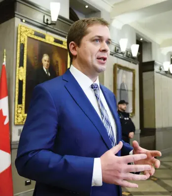  ?? SEAN KILPATRICK / THE CANADIAN PRESS ?? Conservati­ve Leader Andrew Scheer says if they have nothing to hide, the Liberals should OK committee hearings.