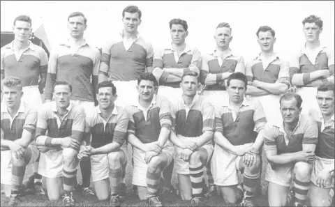  ??  ?? Seamus Keevans and his Wexford colleagues from the Leinster Senior football final of 1956. Back (from left): Seán Turner, Nick Redmond, Liam Quinn, Ted Morrissey, Seamus Keevans, Mickey Byrne, John Ryan. Front (from left): Paco Sheehan, Joe O’Neill, John Joe Culleton, John Morris, Frank Morris, Barney McGuinness, Paddy Kehoe, Padge Kehoe.