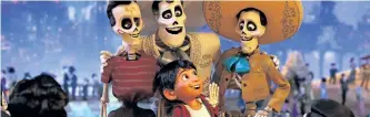  ?? DISNEY HANDOUT PHOTO ?? In Disney Pixar’s Coco, aspiring musician Miguel journeys through the Land of the Dead in search of his idol, Ernesto de la Cruz. Miguel meets the popular performer at Ernesto’s annual Dia de Muertos party. Featuring Anthony Gonzalez as the voice of...