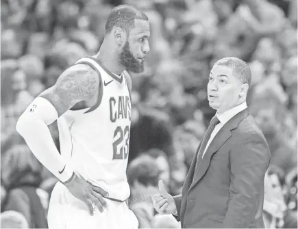  ?? TREVOR RUSZKOWSKI/USA TODAY SPORTS ?? Cleveland forward LeBron James and coach Tyronn Lue face an uncertain future as the Cavaliers try to get back to the NBA Finals for the fourth season in a row.