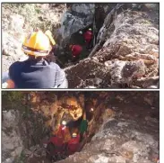  ?? (Photos M. B.) ?? Il faut rouler près d’un quart d’heure sur une piste pour accéder au site. Là, douze sapeurs- pompiers s’affairent depuis deux jours. Hier soir, ils n’avaient pas perdu espoir de sortir le teckel de sa prison de pierre.