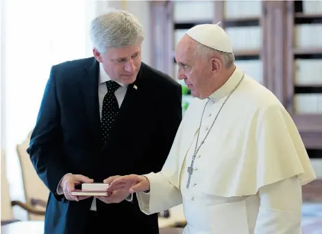  ?? Adrian Wyld/The Canadian Press ?? Prime Minister Stephen Harper had a private 10-minute audience with Pope Francis at the Vatican on Thursday.