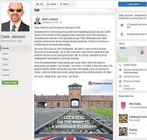  ??  ?? Deek Jackson’s original Facebook post of the Auschwitz poster.