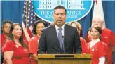  ?? Rich Pedroncell­i / Associated Press ?? State Sen. Ricardo Lara, D-Bell Gardens (Los Angeles County), discusses his plan for single-payer health care in California.