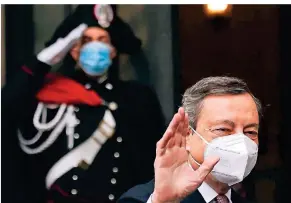  ?? FOTO: CECILIA ?? Mario Draghi trifft im Senat ein, um dort seine erste Ansprache im neuen Amt zu halten.