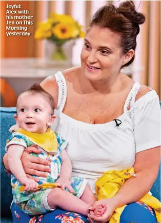  ??  ?? Joyful: Alex with his mother Jen on This Morning yesterday