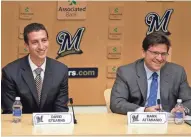  ?? MIKE DE SISTI / MILWAUKEE JOURNAL SENTINEL ?? The 2016 season was the first under general manager David Stearns (left), shown here with owner Mark Attanasio.