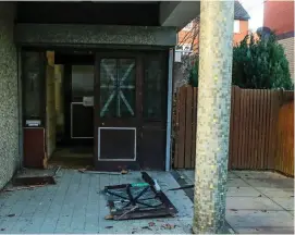  ??  ?? Door blown off: Sheffield’s Fatima Community Centre