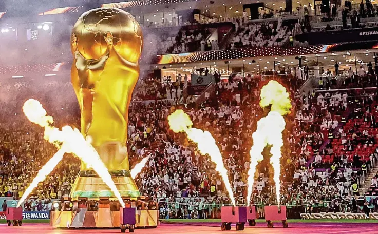  ?? ?? fiery and spectacula­r opening ceremony in Doha yesterday – before the host nation received a drubbing from Ecuador in the first match of the tournament