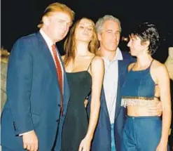  ?? ?? Donald Trump and future wife Melania Knauss were pretty tight with Jeffrey Epstein and Ghislaine Maxwell in Florida in 2000.