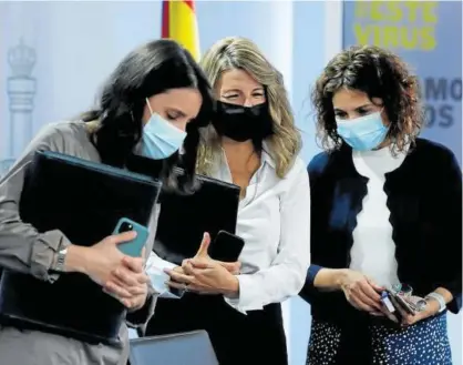  ?? Foto: Efe ?? Irene Montero, Yolanda Díaz y María Jesús Montero, ayer en la Moncloa.