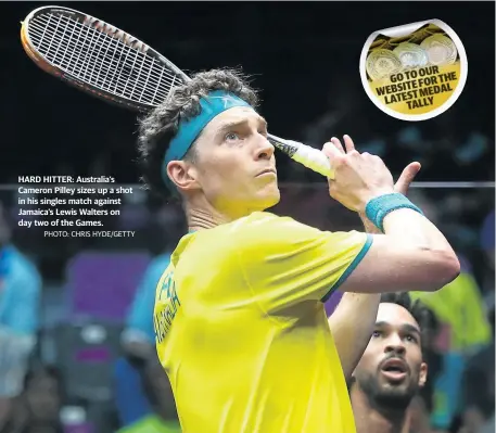  ??  ?? HARD HITTER: Australia’s Cameron Pilley sizes up a shot in his singles match against Jamaica’s Lewis Walters on day two of the Games.