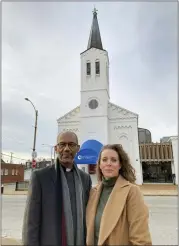  ?? JIM SALTER — THE ASSOCIATED PRESS ?? The Rev. Darryl Gray and the Rev. Lauren Bennett stand in front of Bennett’s church, Metropolit­an Community Church of Greater St. Louis, on Jan. 10 in St. Louis, Mo.