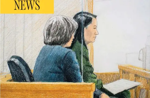  ??  ?? JANE WOLSAK/ THE CANADIAN PRES Meng Wanzhou, the chief financial officer of Huawei Technologi­es, attends a bail hearing at B.C. Supreme Court in Vancouver on Friday.