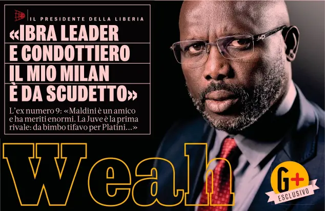  ??  ?? Potenza e tecnica
George Weah, qui in azione con il Milan negli Anni Novanta, è stato un centravant­i con un fisico potente e dotato di ottima tecnica. Memorabile il suo gol «coast to coast» in Milan-Verona del 1996-97