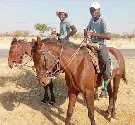  ??  ?? Life… Papz Tjaveondja and Clinton Tjijeura ride out of Erora village enroute to Okapyidja village.