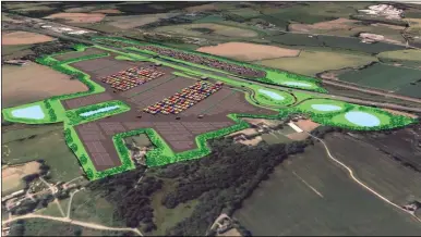  ??  ?? A computer image of the proposals for how the proposed M20 lorry park could look