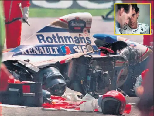  ??  ?? ACCIDENTE. El Williams FW16 del tricampeón brasileño tomó el interior y se salió en la curva de Tamburello hasta estrellars­e contra el muro.