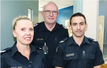  ??  ?? Eastern region family violence manager senior sergeant Howard Jones (back) launches the new Warragul based unit for Baw Baw police services area which will be staffed by senior constables Rebecca Johnson and Scott McPherson.