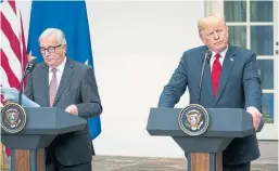  ?? DOUG MILLS/ THE NEW YORK TIMES ?? European Commission President Jean- Claude Juncker and U. S. President Donald Trump TT declared an agreement that could be a positive sign for Canada.