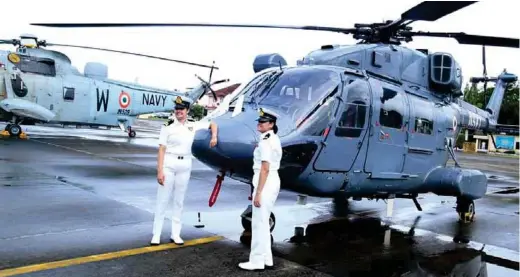  ?? PHOTOGRAPH: PRO Southern Naval Command ?? SLt. Riti Singh (left) and SLt. Kumudini Tyagi (right) will be the first women airborne combatants who would be operating from warships