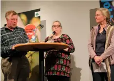  ?? Bild: LENNART HILDINGSSO­N ?? TOPPNAMN. Anders Bertilsson (SPI), Anna Roos (C) och Lisa Rimestad (MP) under tisdagens landsbygds­debatt.