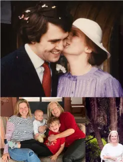  ??  ?? CLOCKWISE FROM LEFT: Malcolm and Lucy’s wedding day, 1980. The couple with their grandchild­ren. Malcolm prepares for a fast ball from Jack. Lucy with daughter Daisy and her children, Alice and Jack.