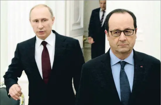  ?? SASHA MORDOVETS / GETTY ?? Vladímir Putin y François Hollande, tras una tensa reunión en Moscú –con Angela Merkel– en febrero del 2015 sobre la crisis de Ucrania